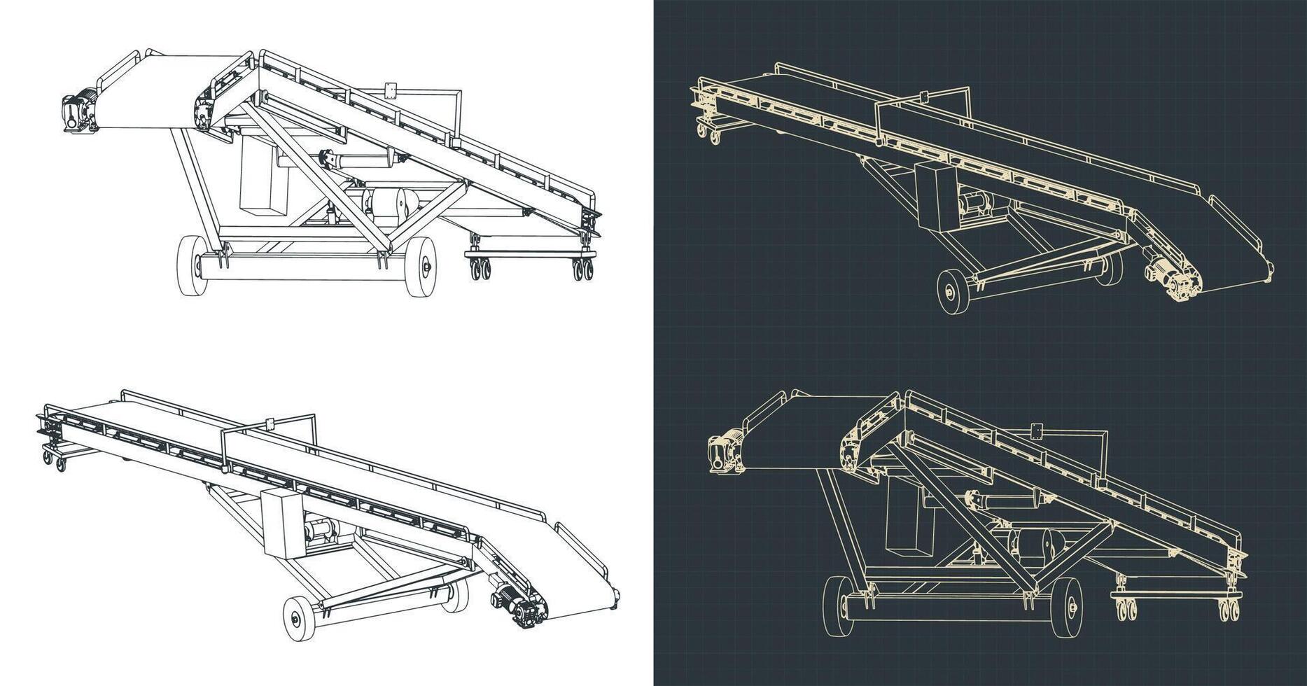 móvil cinturón transportador isométrica planos vector