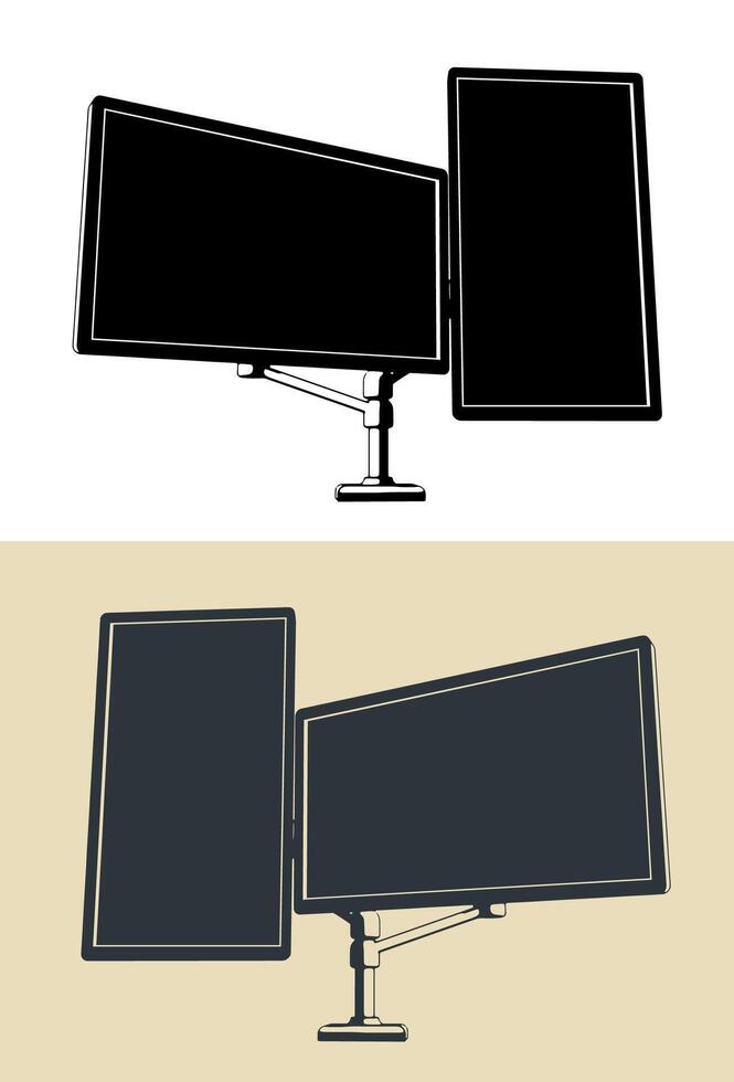 Dual monitor mount illustrations vector