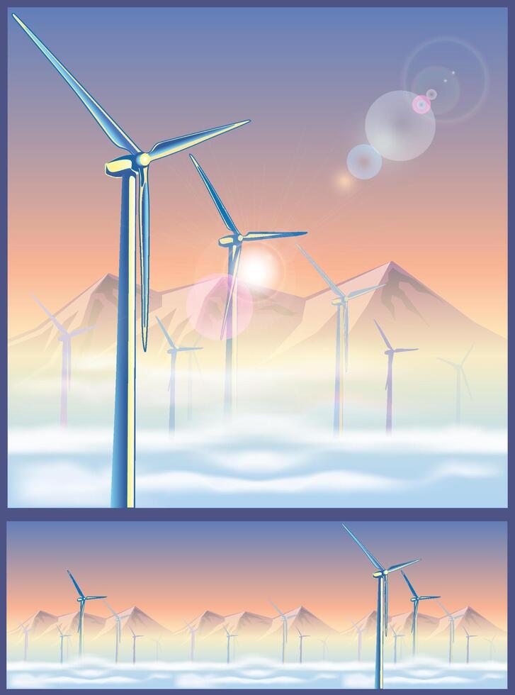 wind turbines in the mountains vector