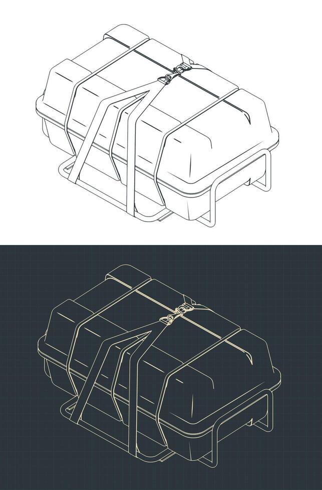 Liferaft isometric blueprints vector