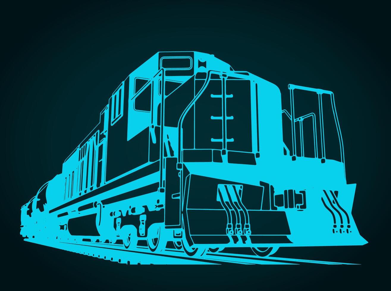 Locomotive with tank wagons close up vector