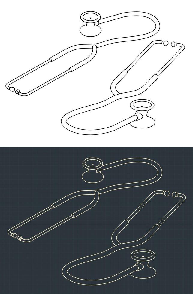 Stethoscope isometric blueprints vector