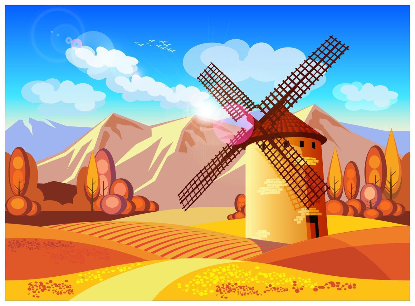 windmill in autumn vector