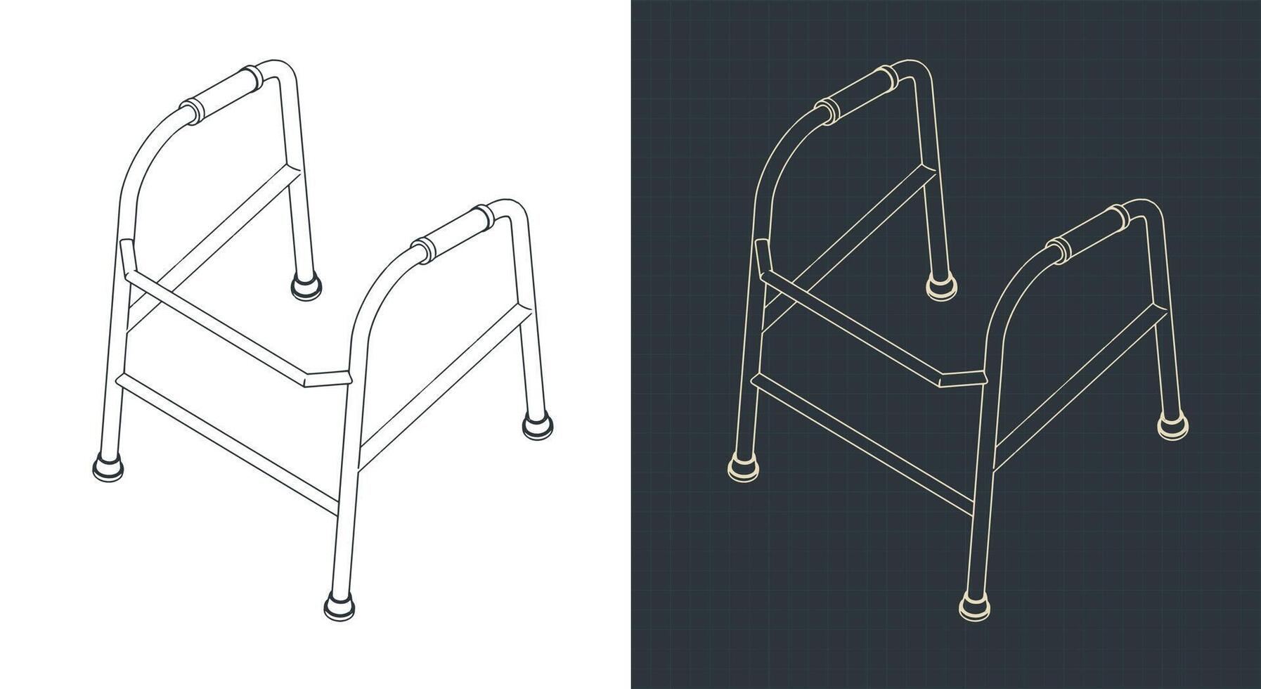 Walking aid isometric blueprints vector