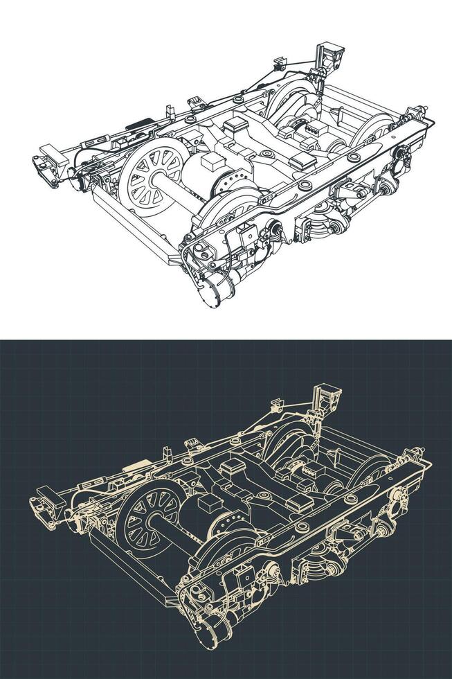 Railway bogie drawings vector