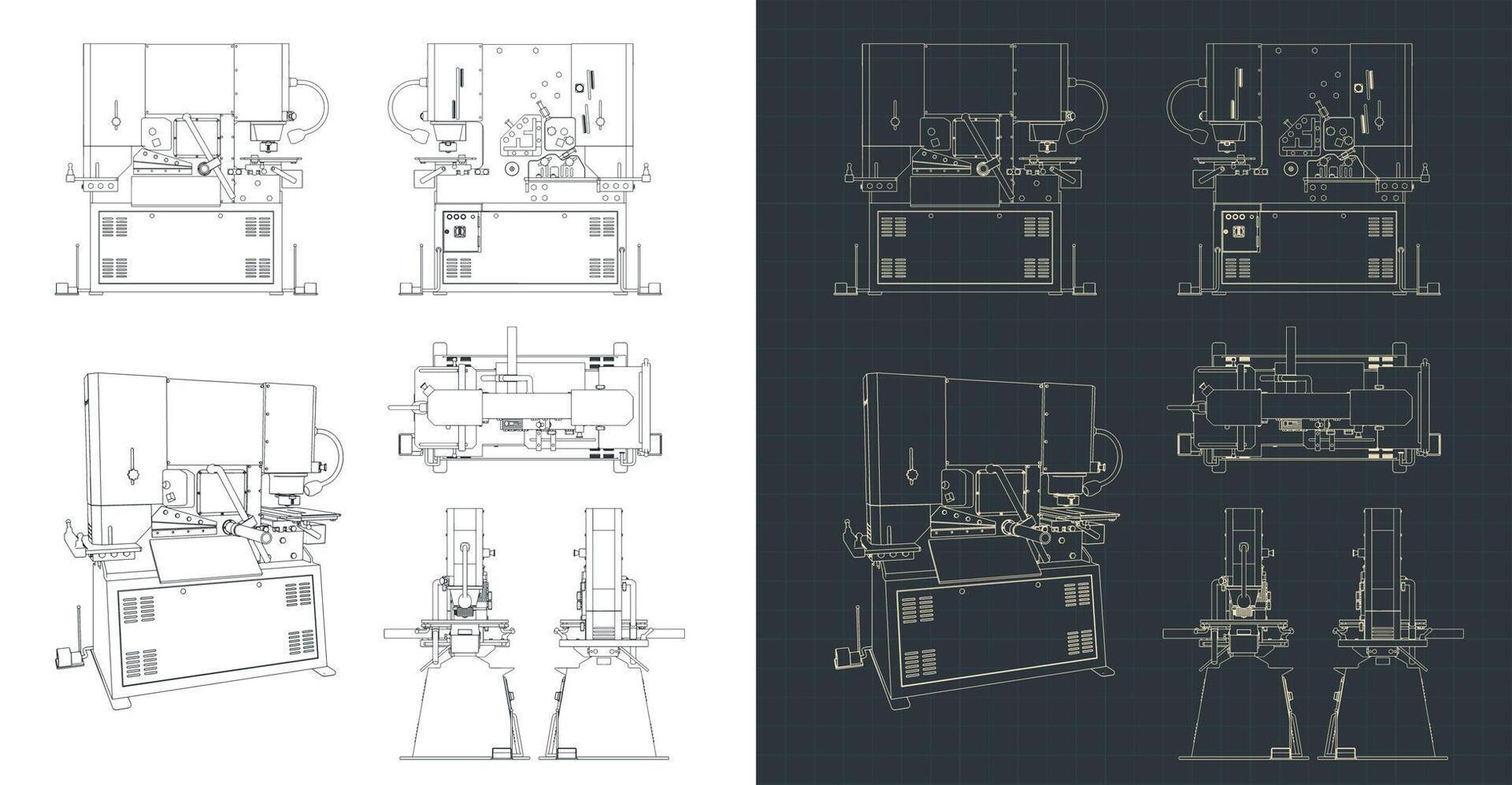 Punch machine blueprints vector