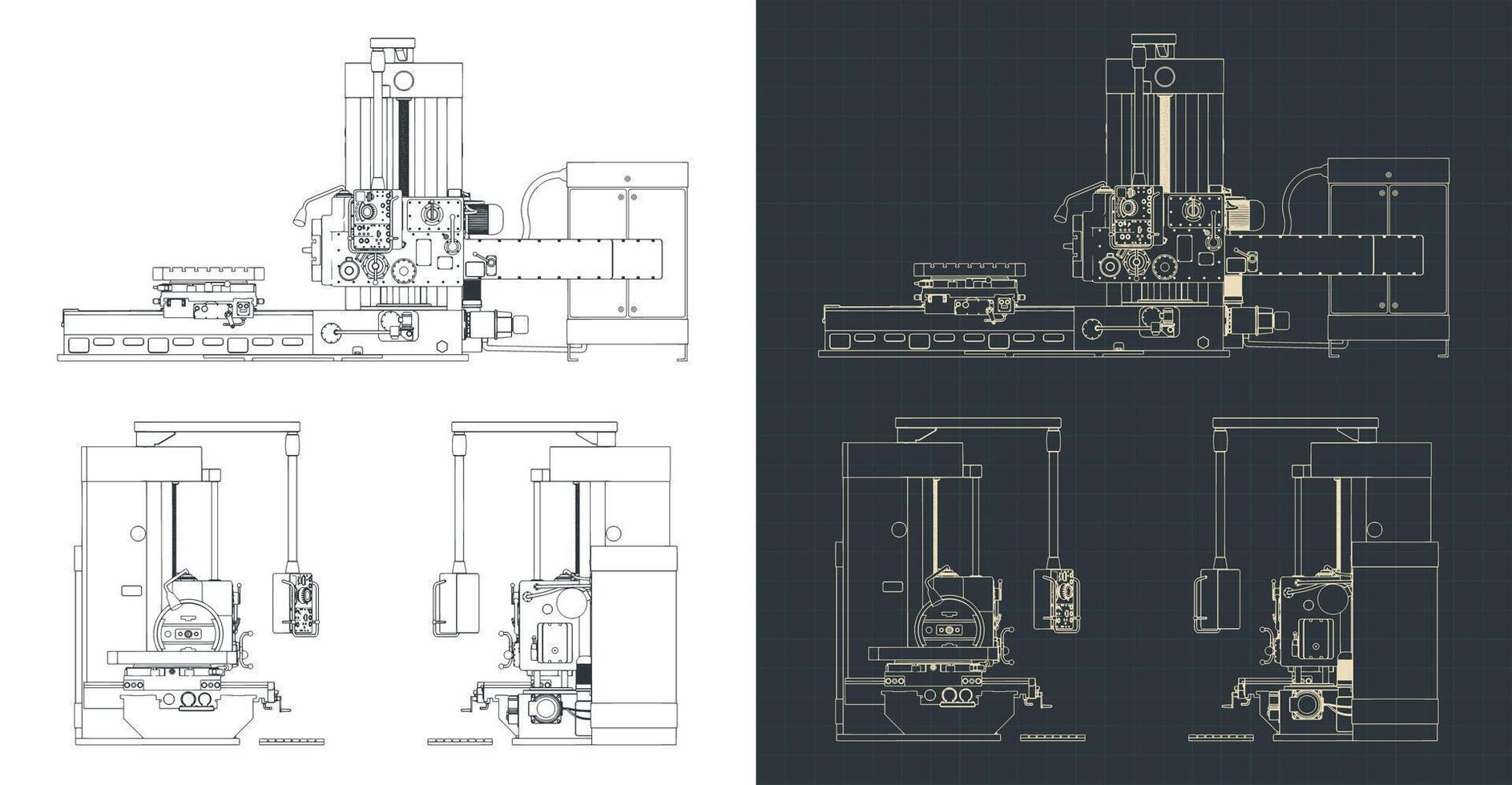 Milling CNC machine blueprints vector