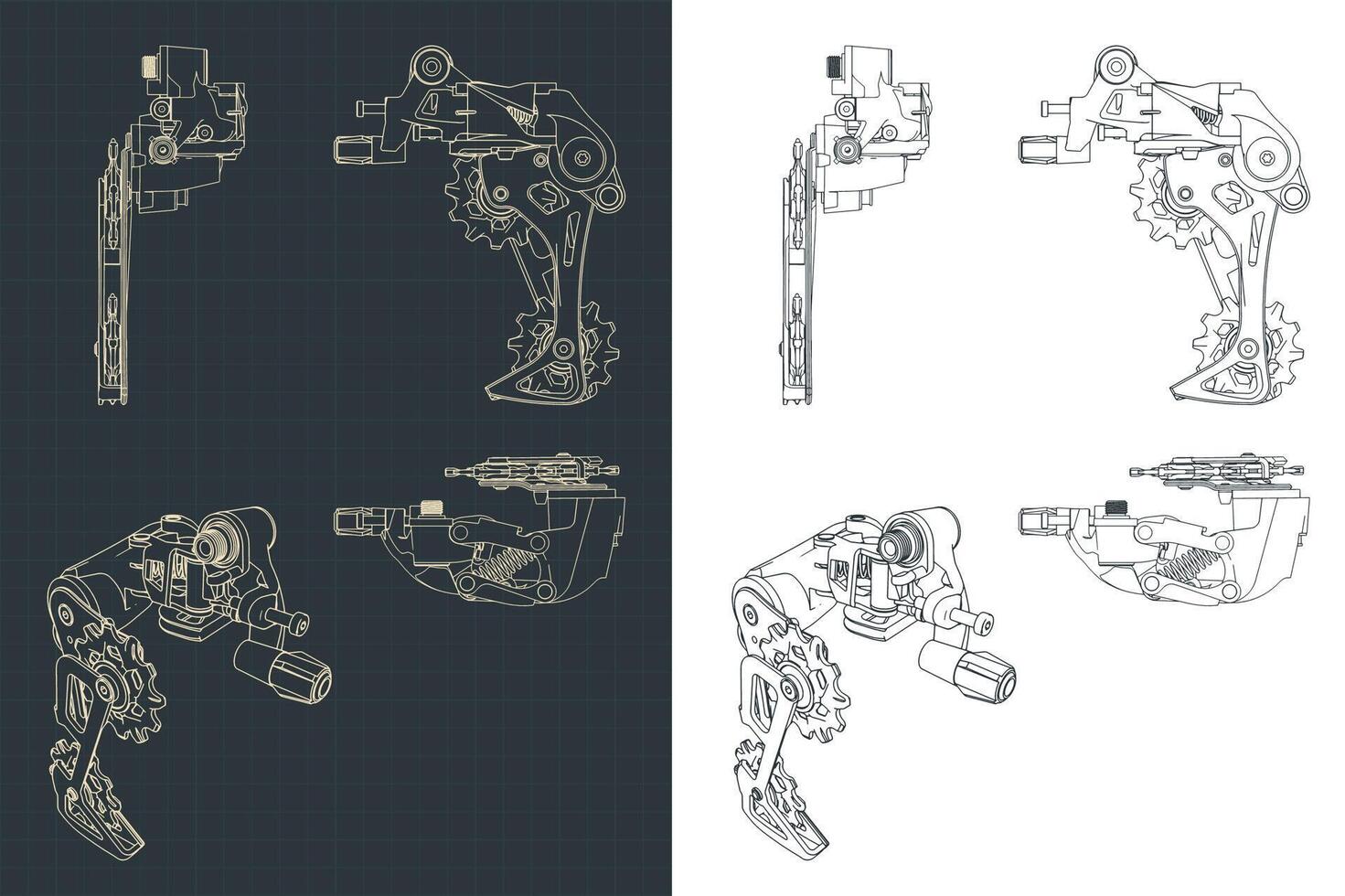 Bicycle rear derailleur blueprints vector