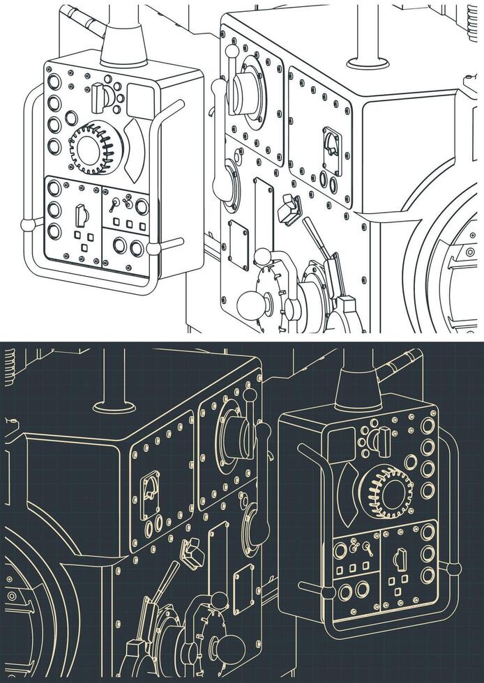 Milling machine control module close-up vector