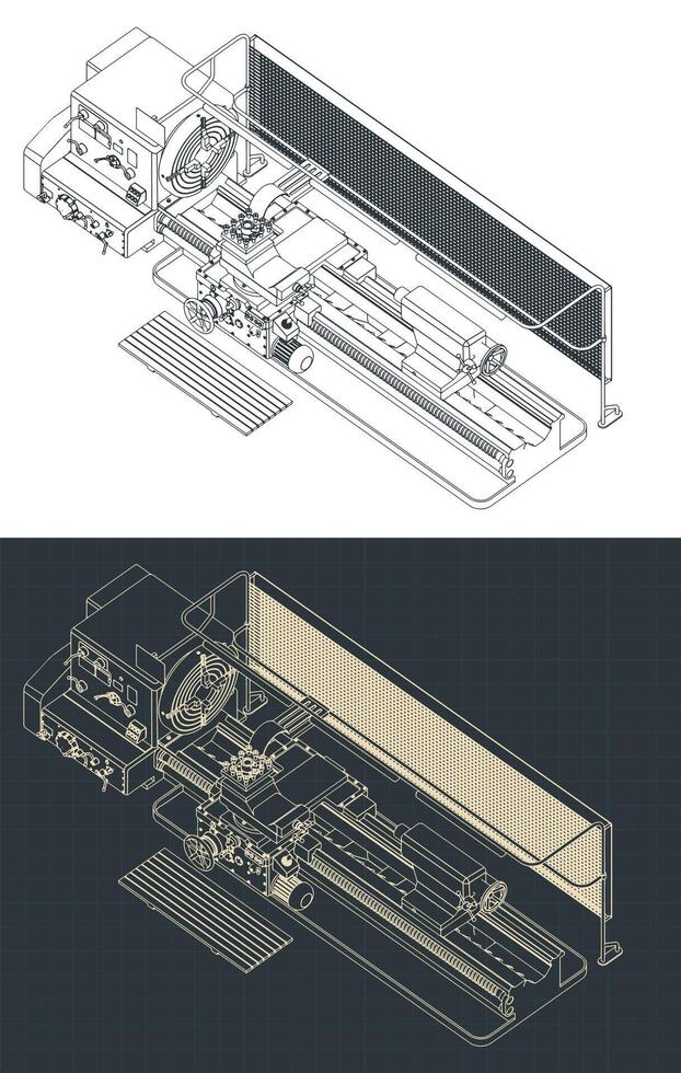 Milling machine isometric blueprints vector