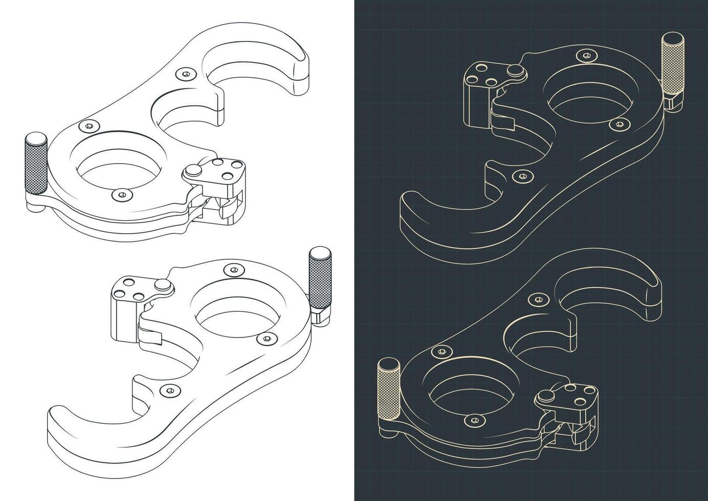 Archery release isometric blueprints vector