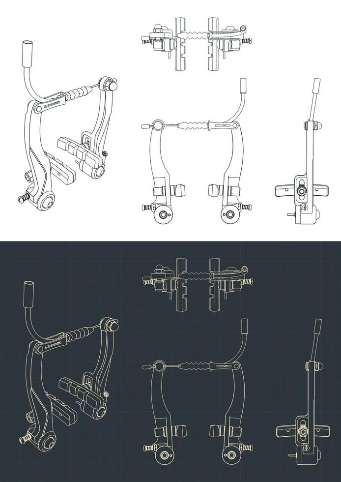 Bike v-brake blueprints vector