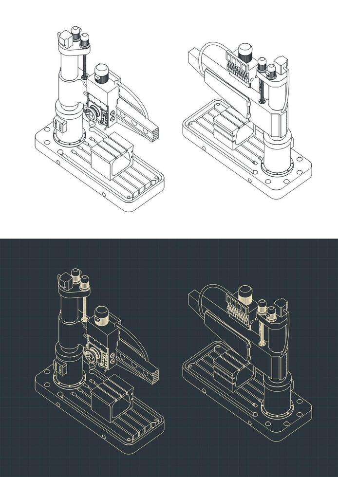 Drilling machine isometric blueprints vector