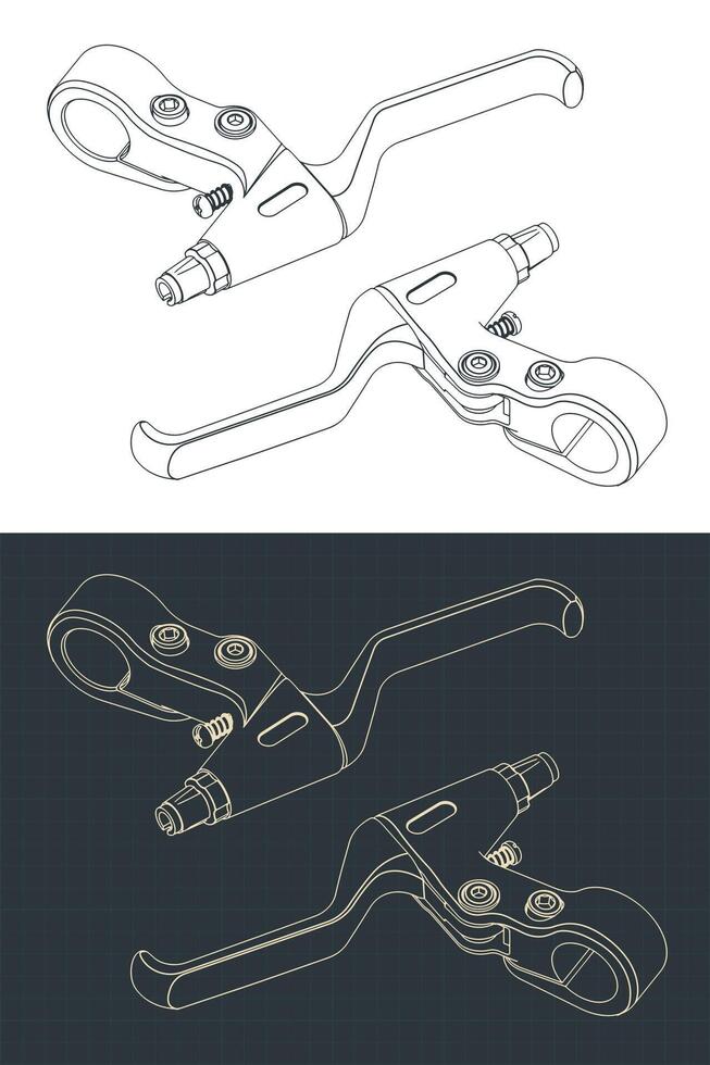 Bicycle brake lever isometric blueprints vector