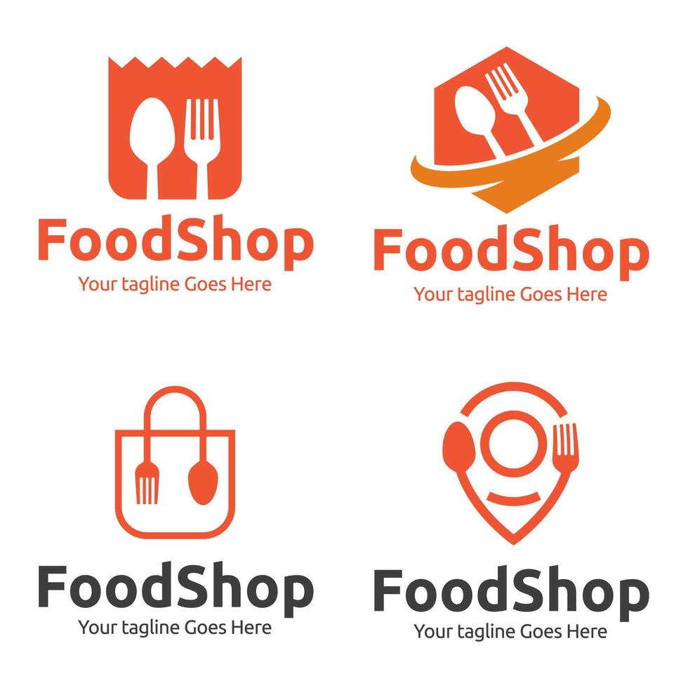 conjunto de comida tienda o restaurante logo para bandera vector