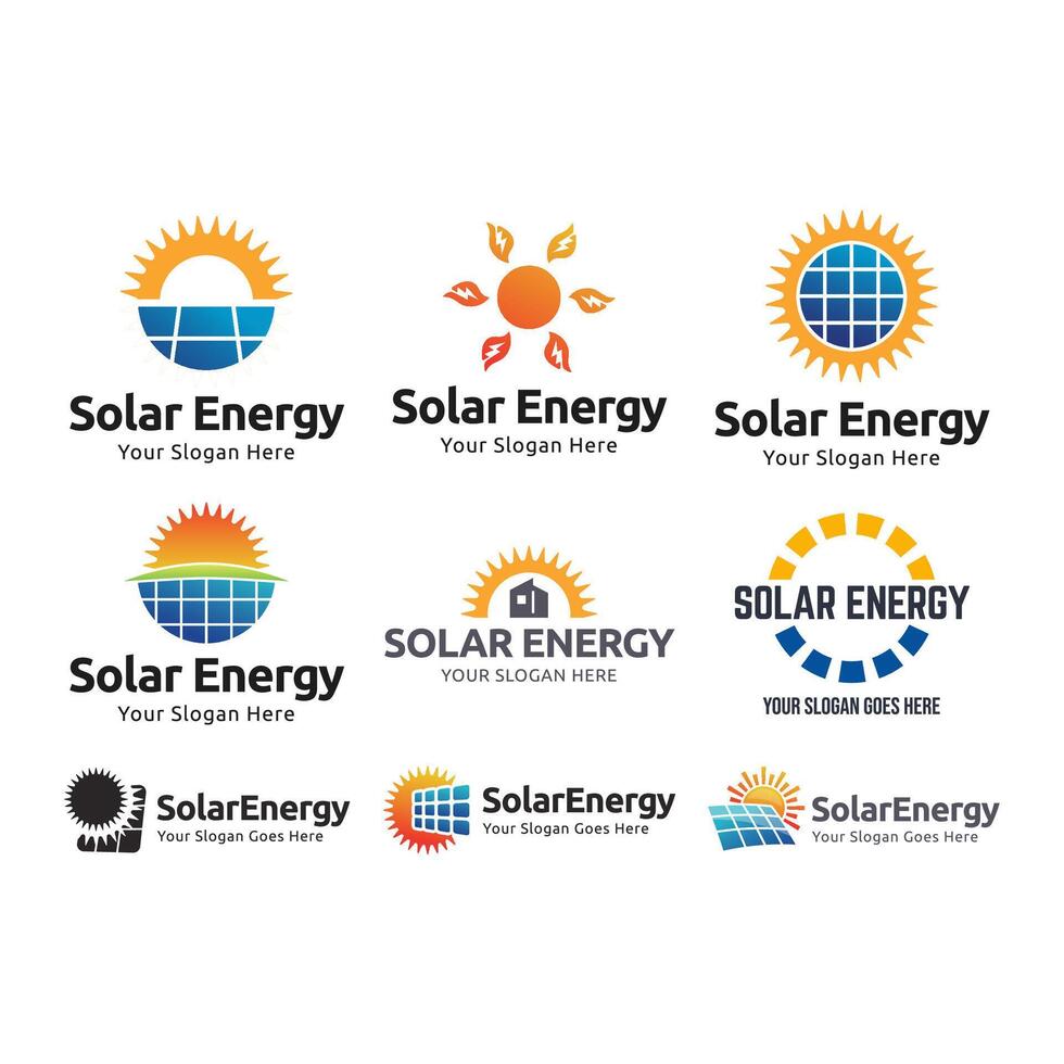 Sun Solar Energy Logo Design Template. Set of solar panel logos. vector