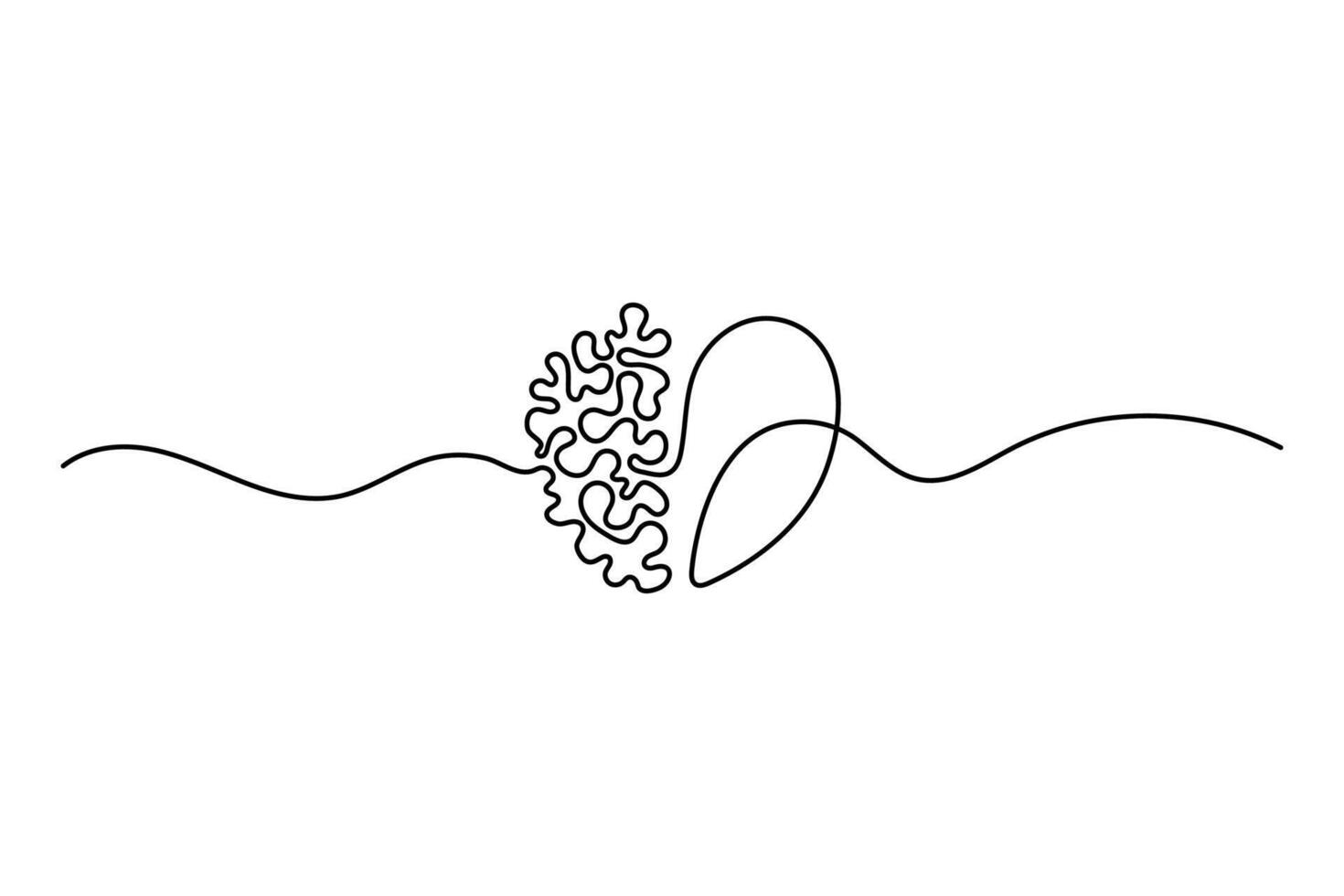 One continuous line drawing of half of a human brain and love in the shape of a heart logo icon. Philosophical of love and reason. graphics post. vector
