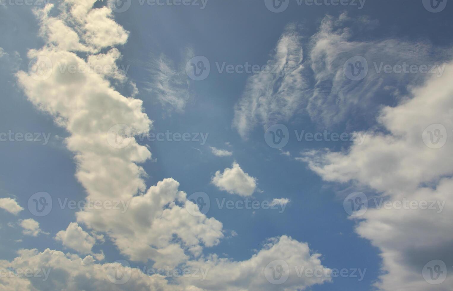 Beautiful blue sky background template with some space for input text message below isolated on blue photo