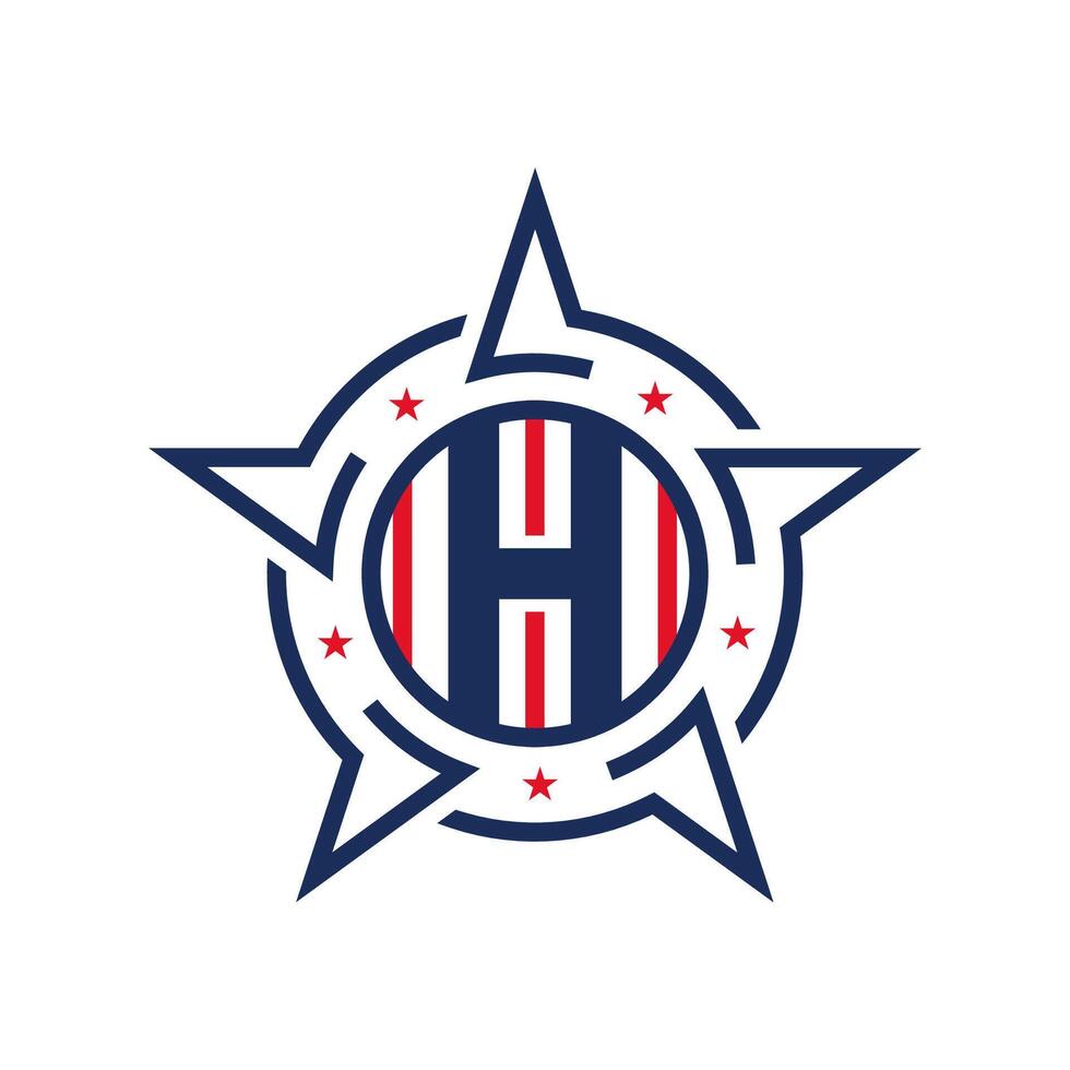 American Patriotic H Logo with Star and Flag. Letter H Patriotic Logo Design vector