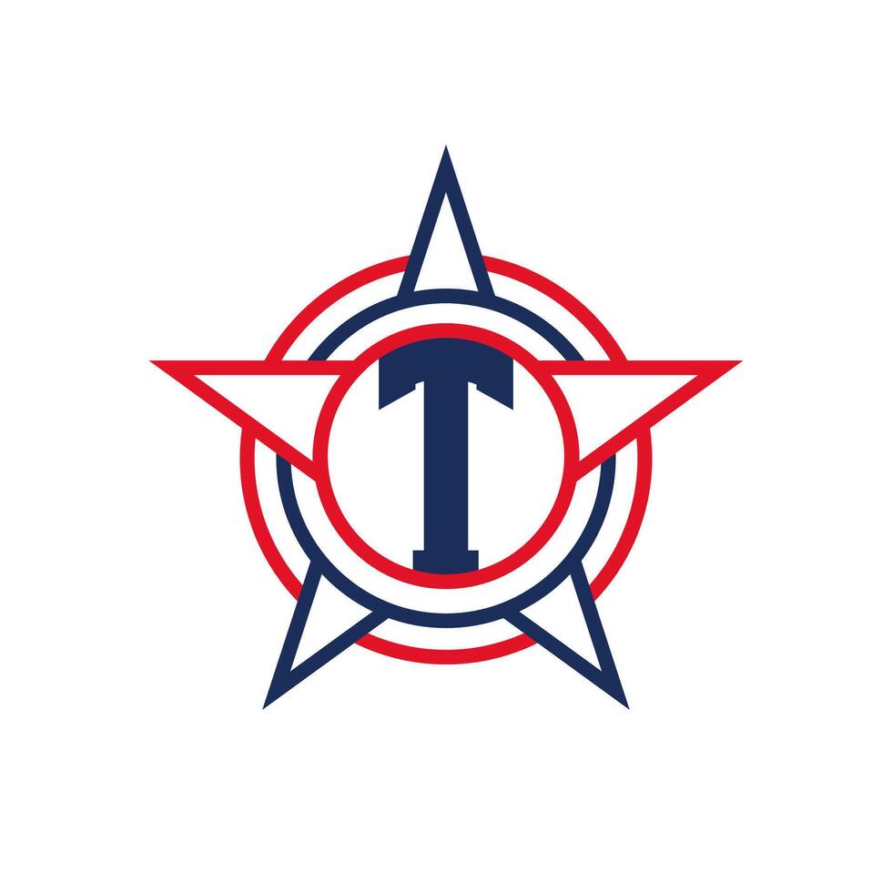 Letter T Star Logo Design. Patriotic T Logo concept inside Star vector