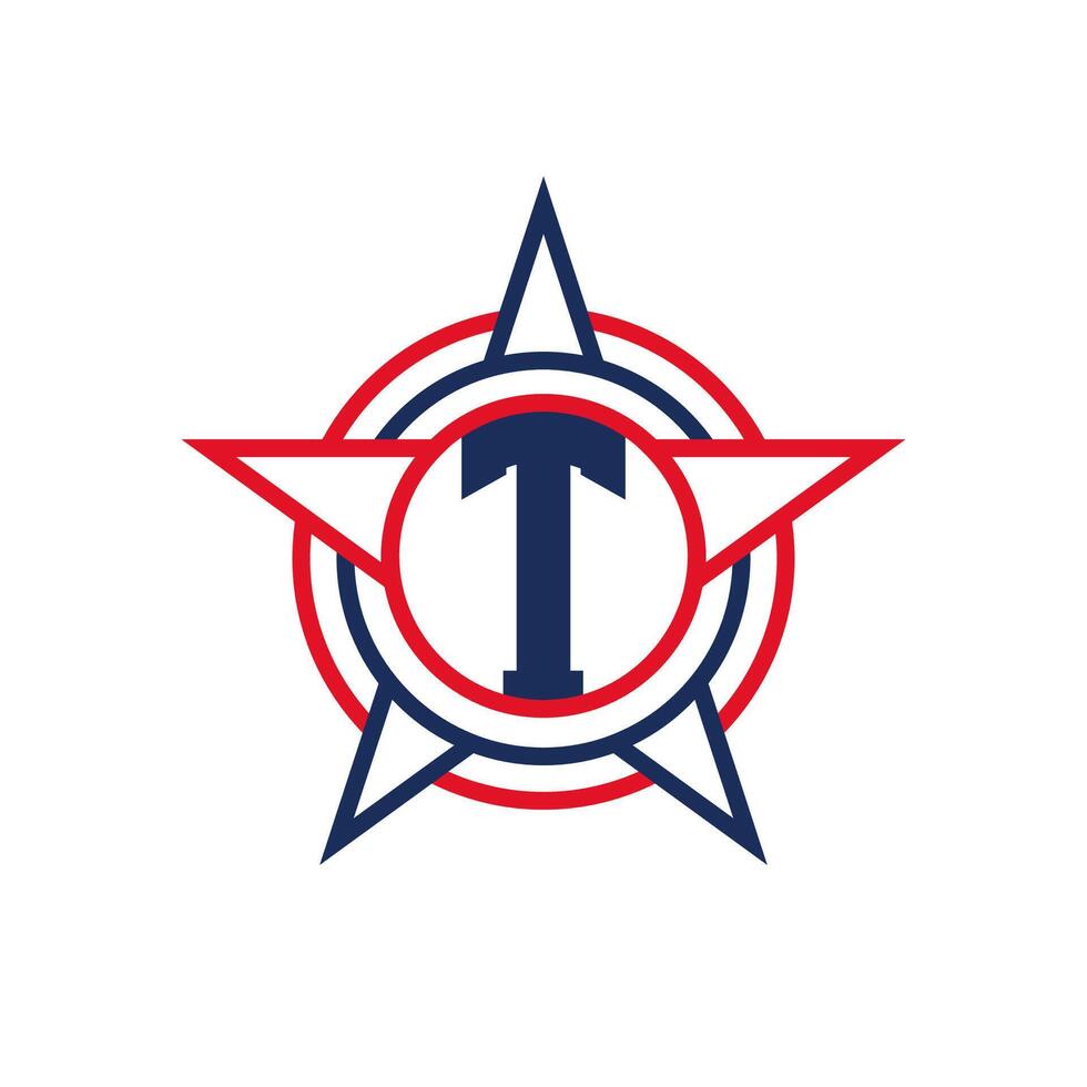 Letter T Star Logo Design. Patriotic T Logo concept inside Star vector