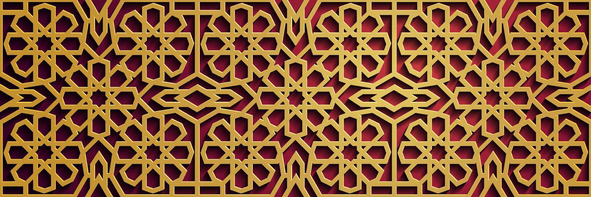 Geometric 3d arabic islamic gold, red pattern, Pattern Asia. vector
