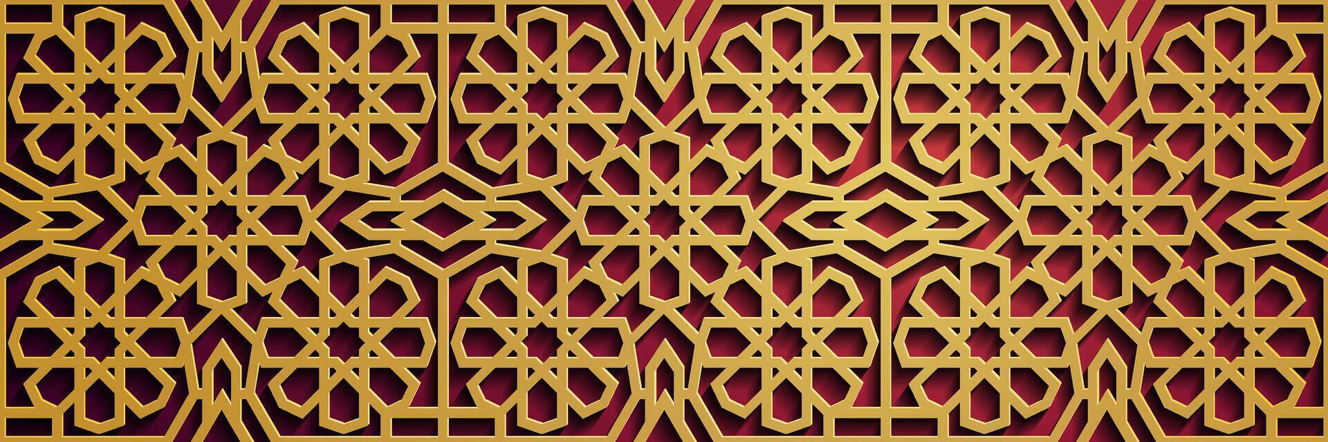 Geometric 3d arabic islamic gold, red pattern, Pattern Asia. vector