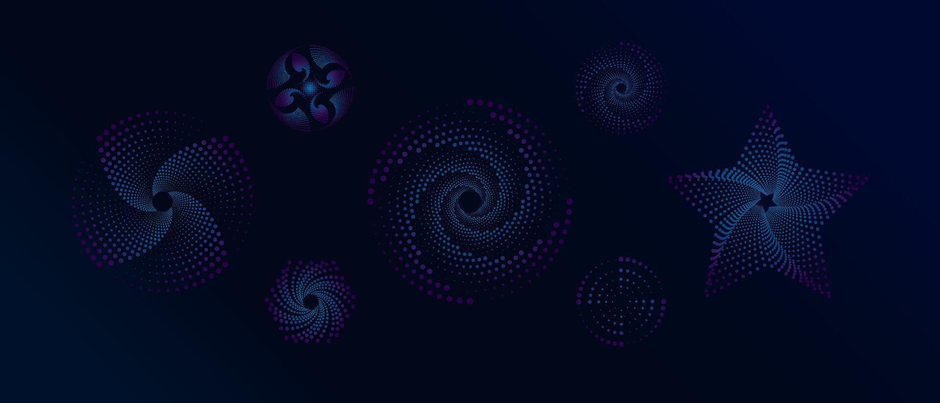 Circle dots pattern texture isolated on dark blue and purple background. vector