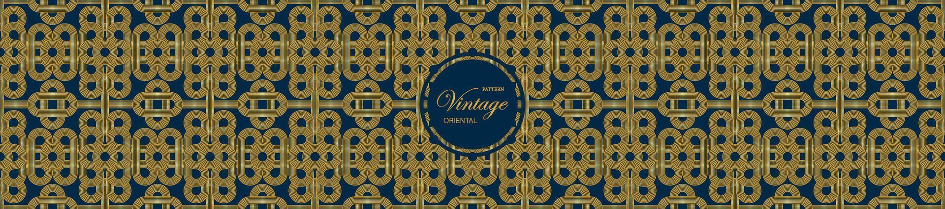 Vintage asia gold blue pattern Chinese, Abstract pattern Japanese and Korean. vector