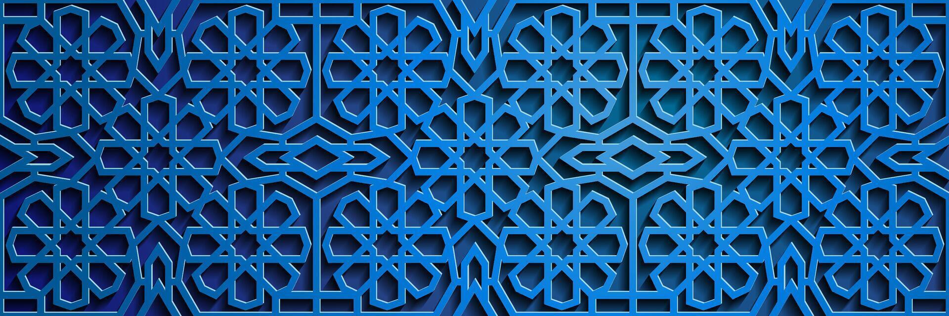 Geometric 3d arabic islamic blue pattern, Pattern Asia. vector