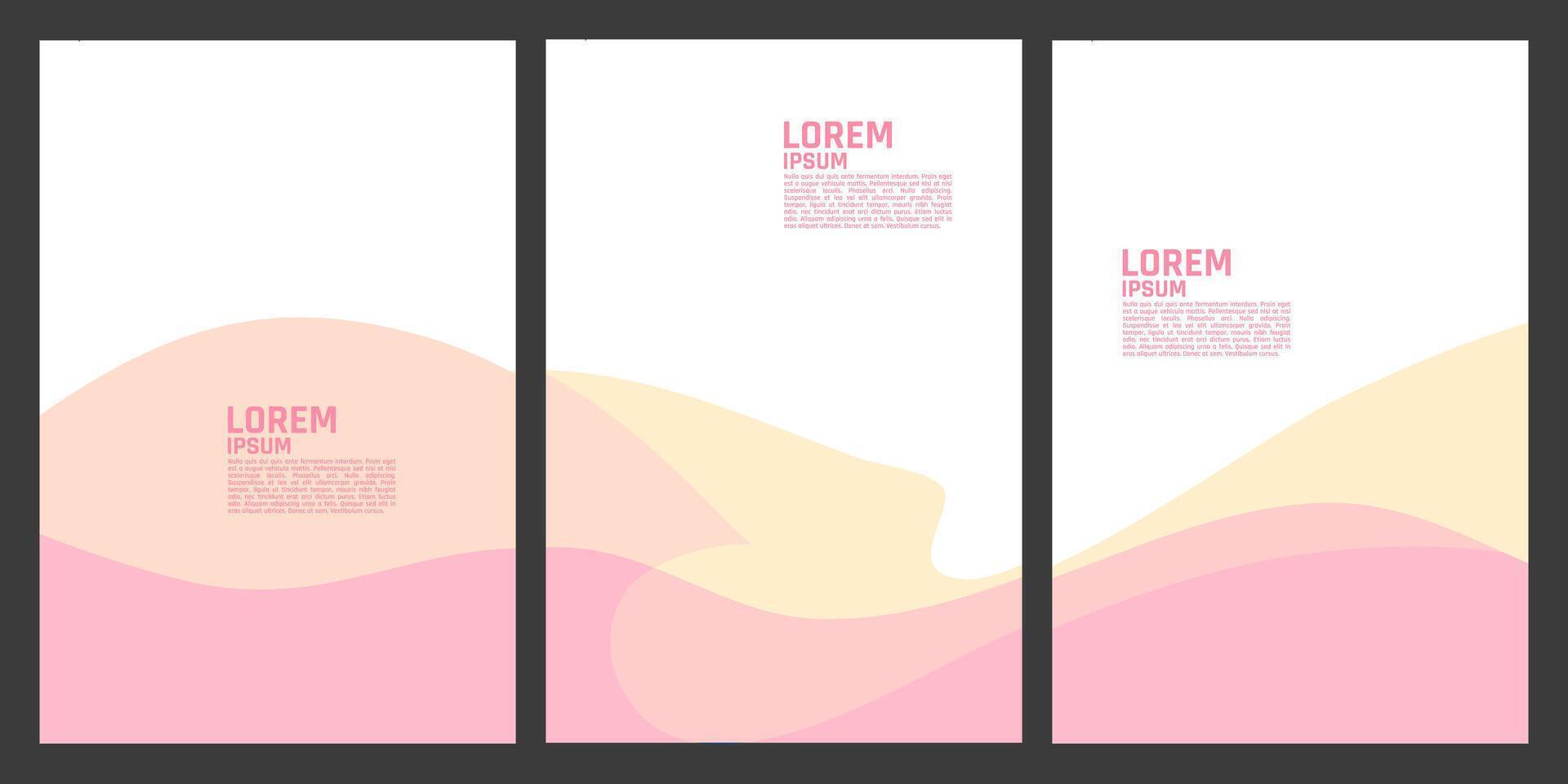 three vertical banners or book covers with pink and yellow waves vector