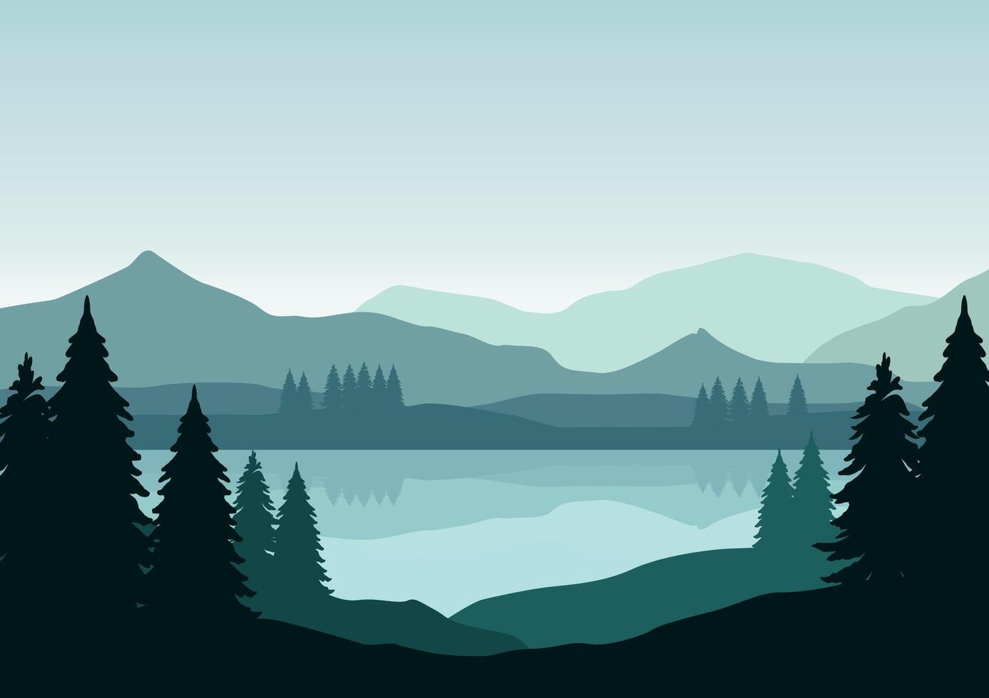 lago y montañas panorama. ilustración en plano estilo. vector