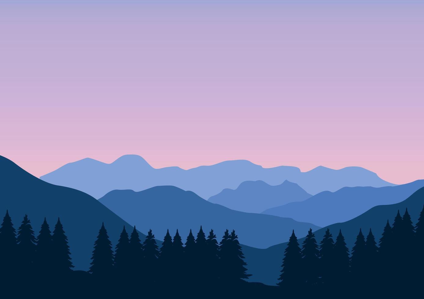 montañas y pino bosque paisaje panorama. ilustración en plano estilo. vector