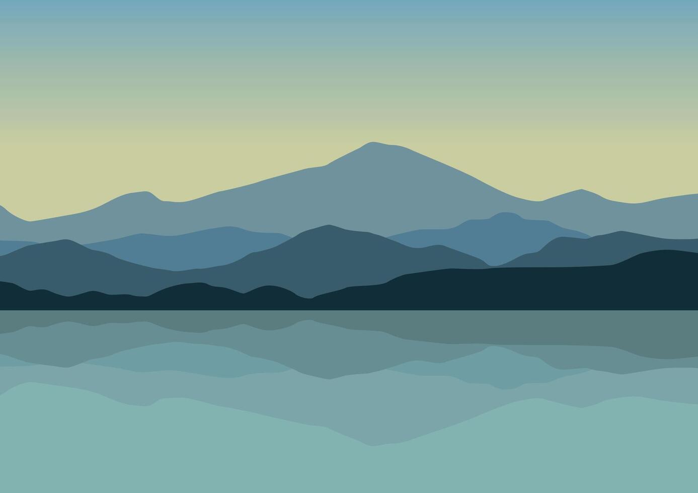 lago y montañas panorama. ilustración en plano estilo. vector