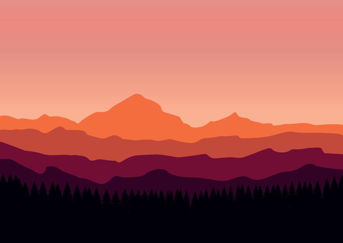 montañas y pino bosque paisaje panorama. ilustración en plano estilo. vector