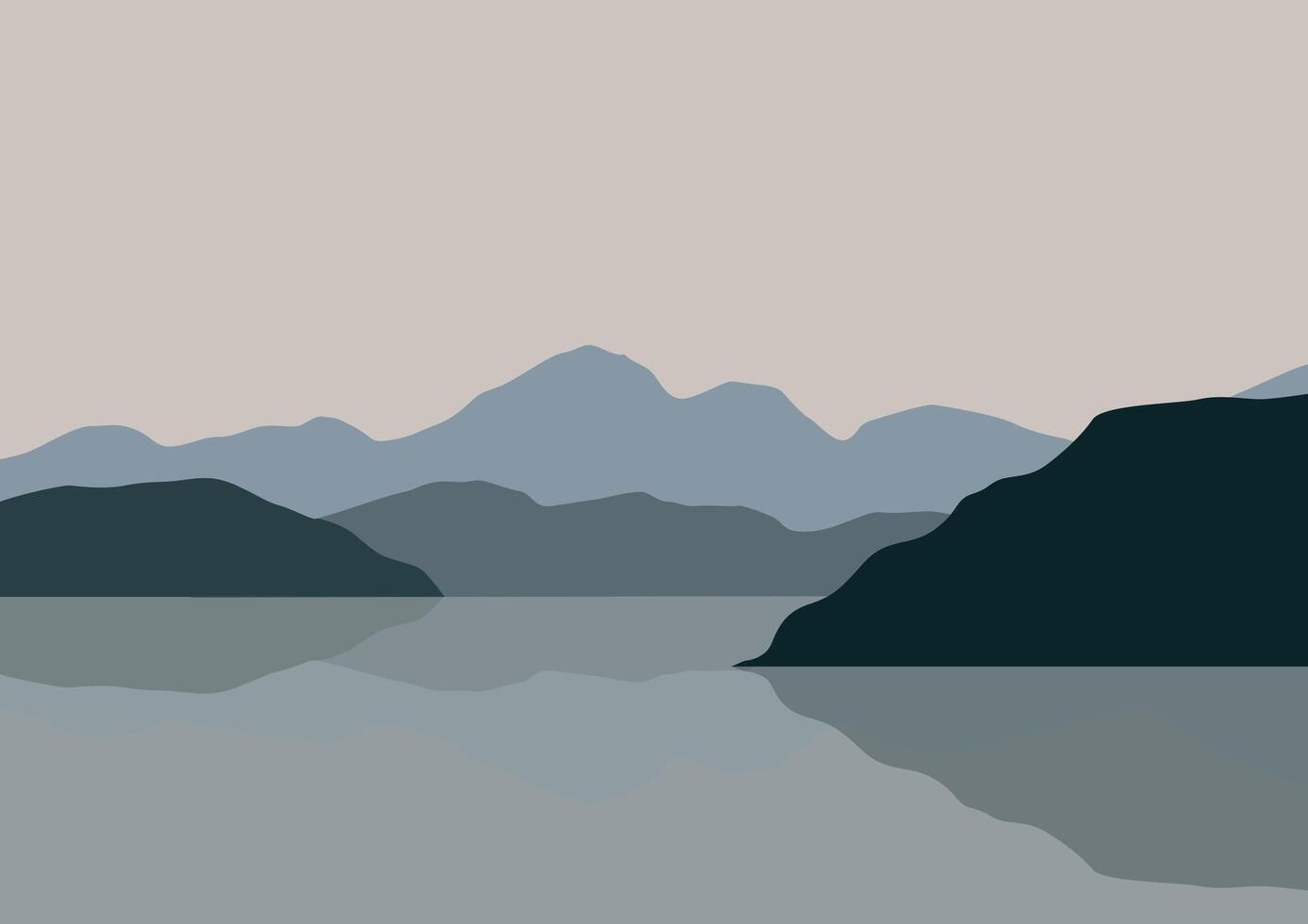 lake and mountains panorama. Illustration in flat style. vector