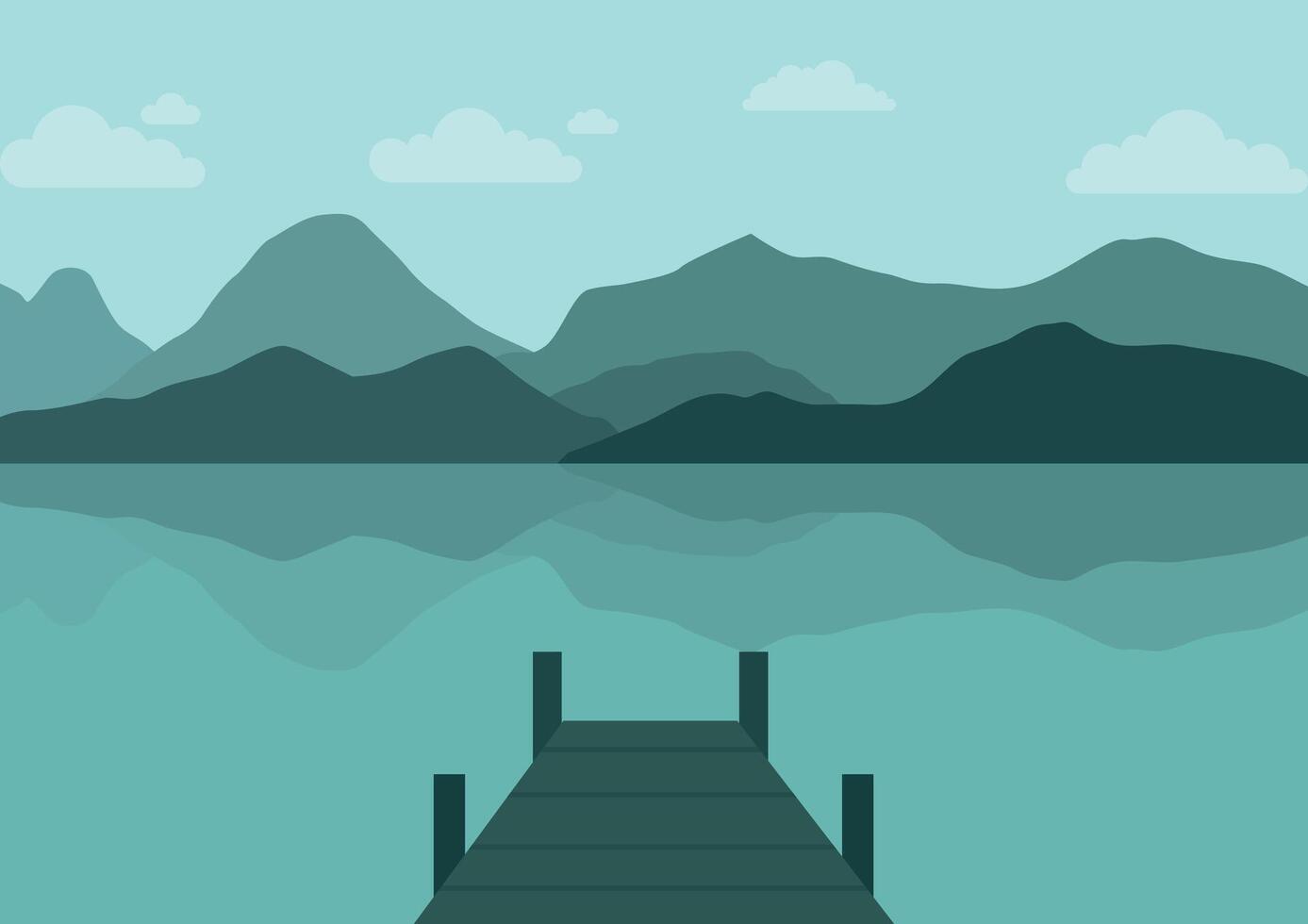 lake and mountains panorama. Illustration in flat style. vector