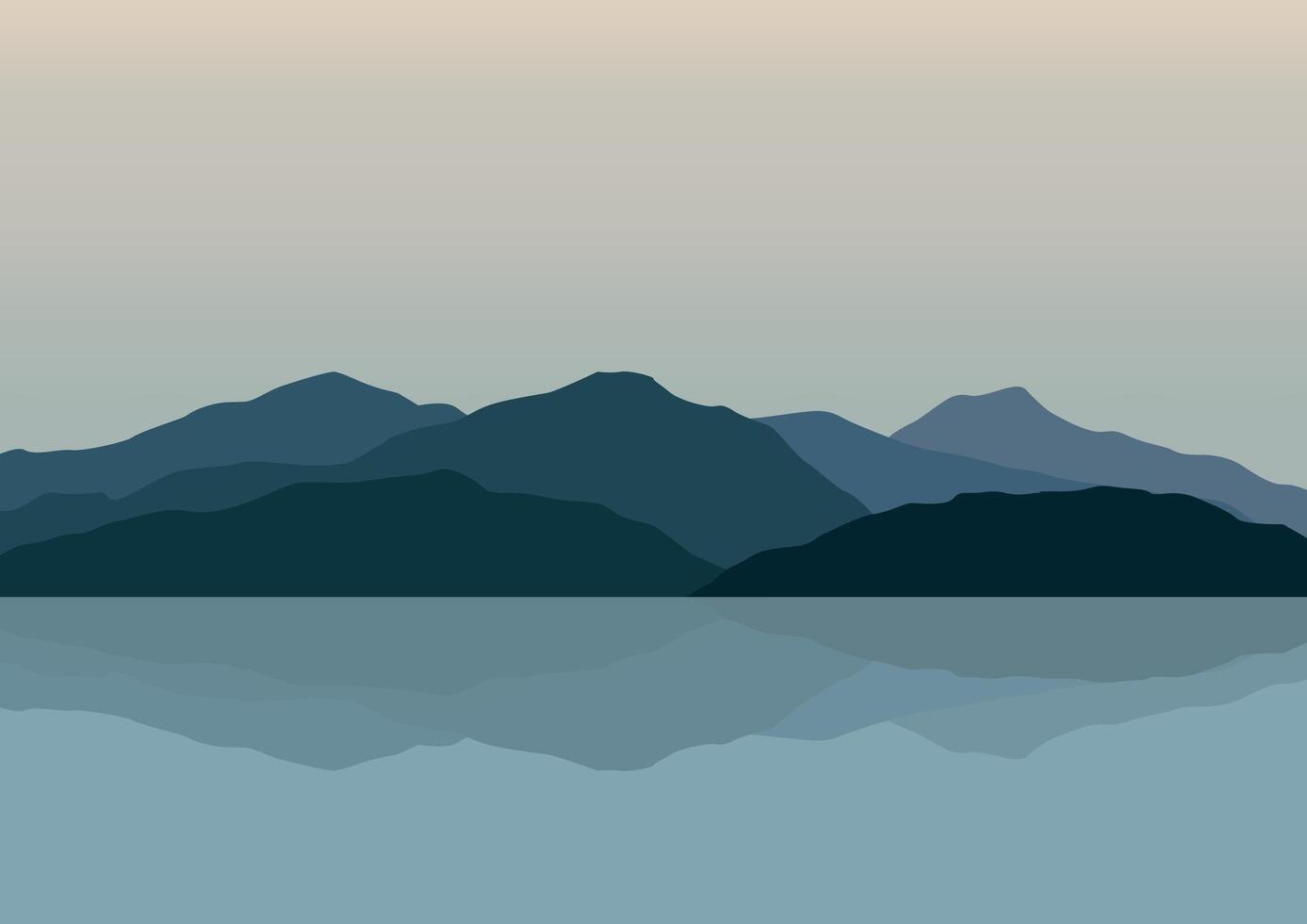 lake and mountains panorama. Illustration in flat style. vector