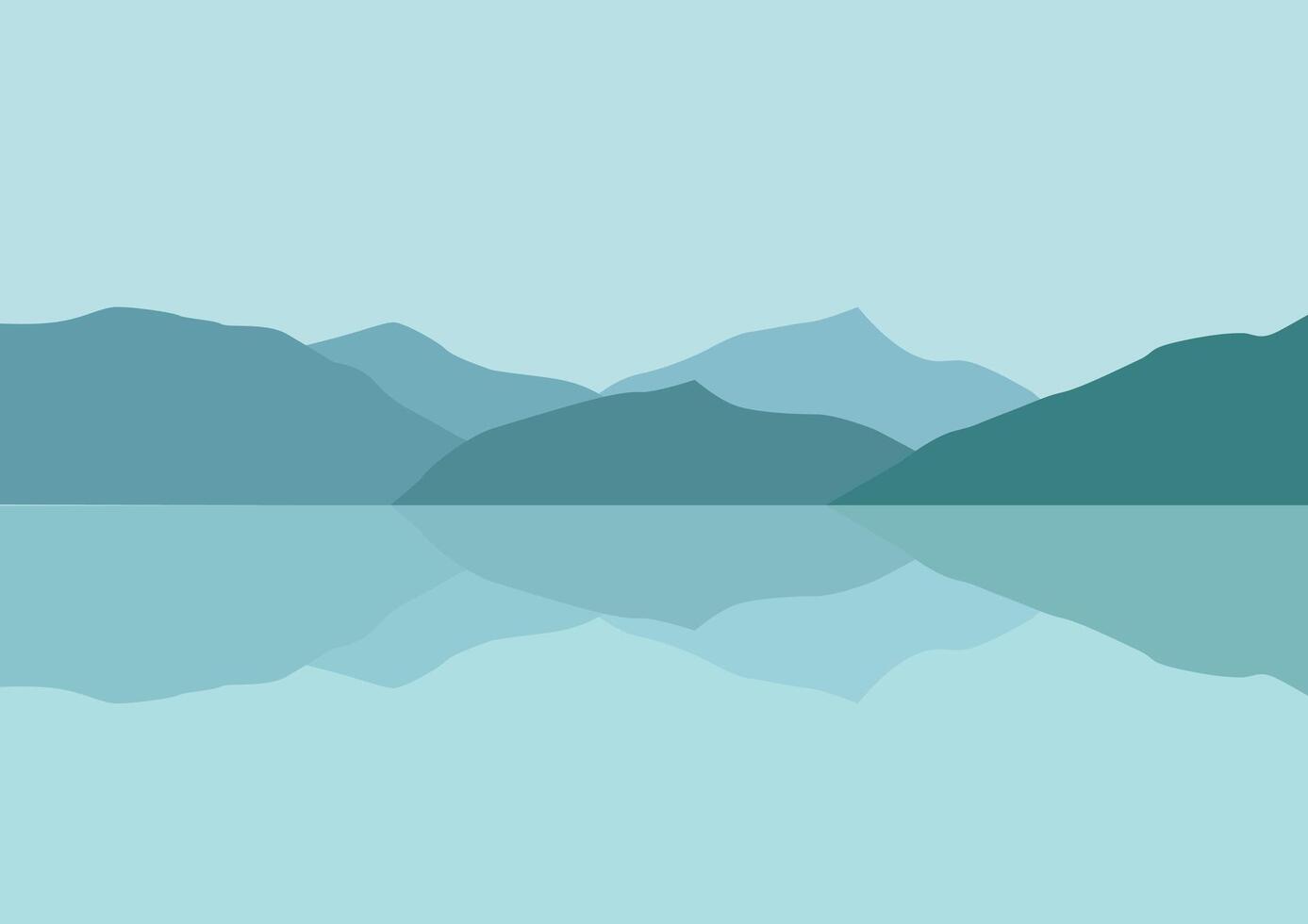 lake and mountains panorama. Illustration in flat style. vector