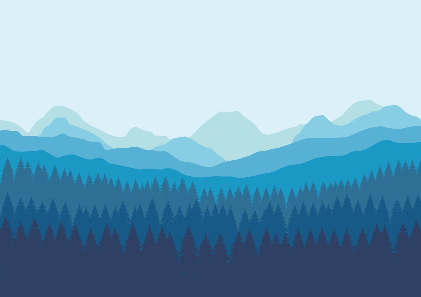 Mountains and pine forest landscape panorama. Illustration in flat style. vector