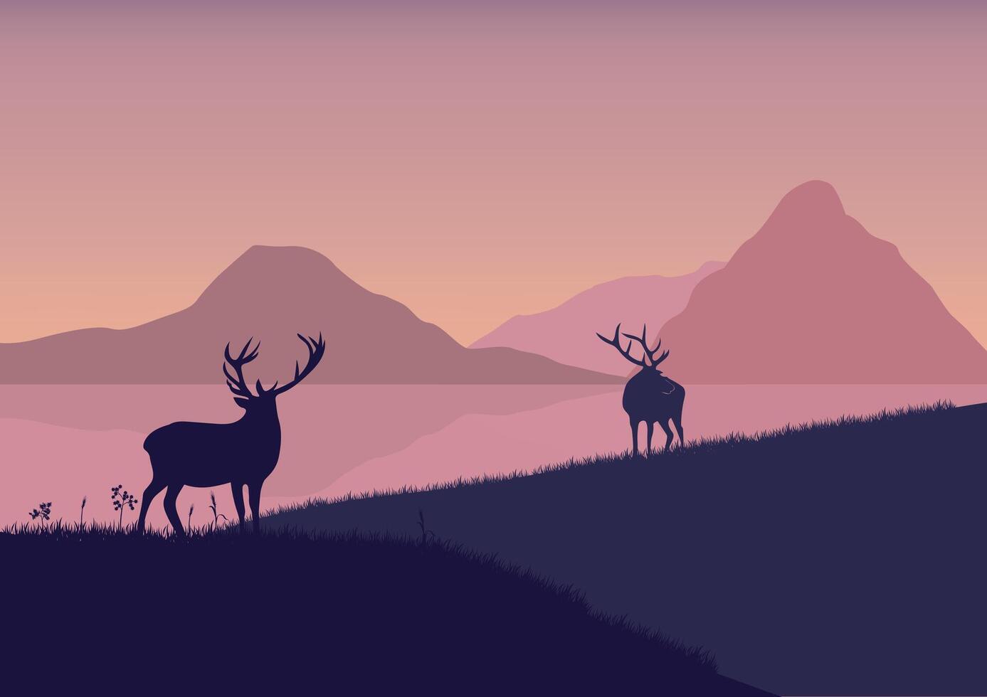 Deer by the lake. Illustration in flat style. vector