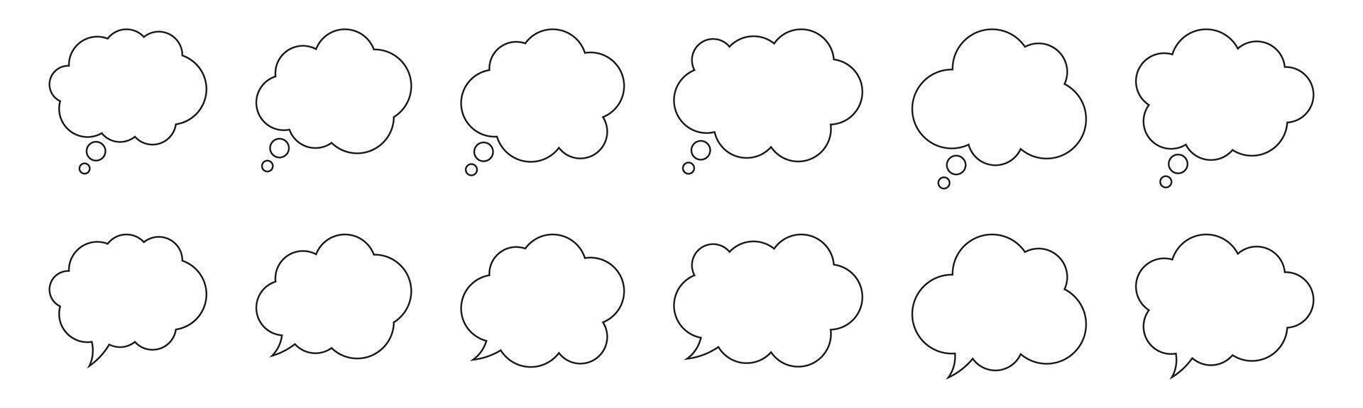 Thought bubble line icon. Speech or think bubble, empty communication cloud. Set of design elements. Expanded stroke. vector