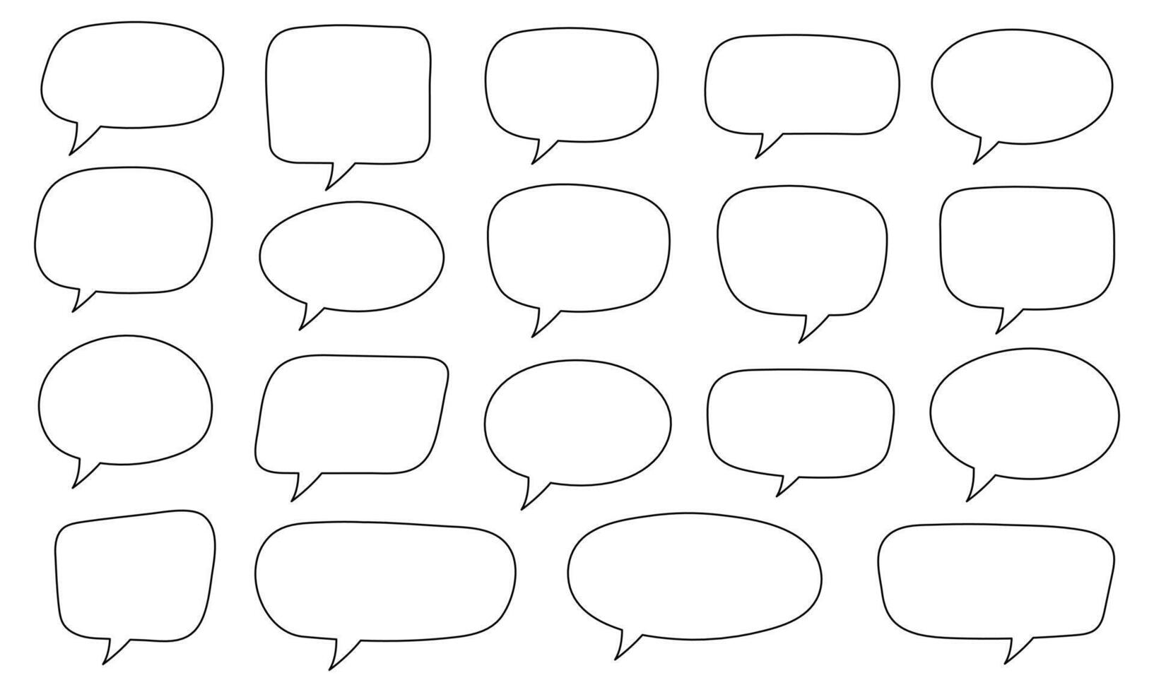 Set of hand drawn line speech bubbles in rectangular shape. Speech balloon, chat bubble art line speech bubbles for apps and websites. vector