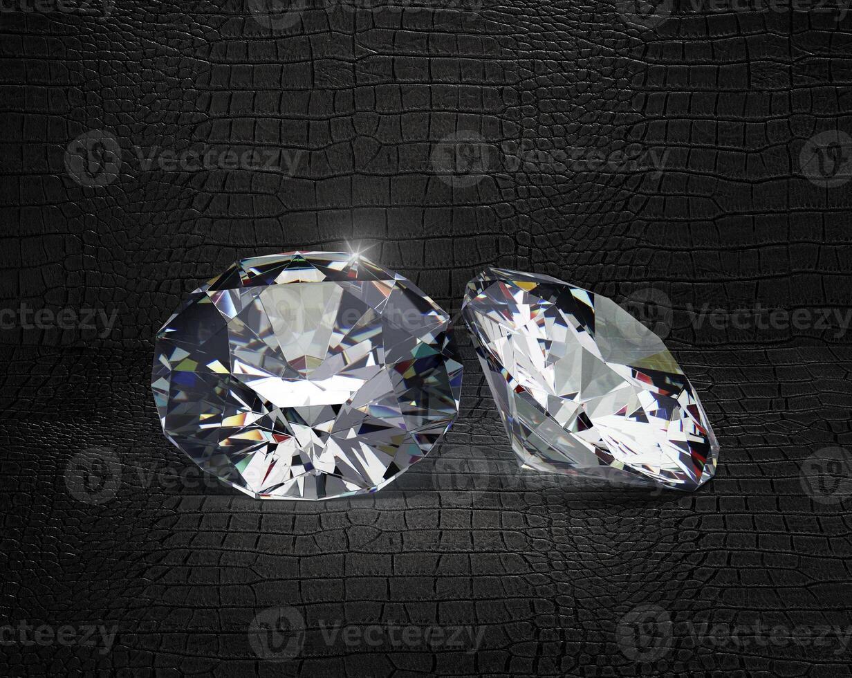 Dazzling diamond on a black leather background photo