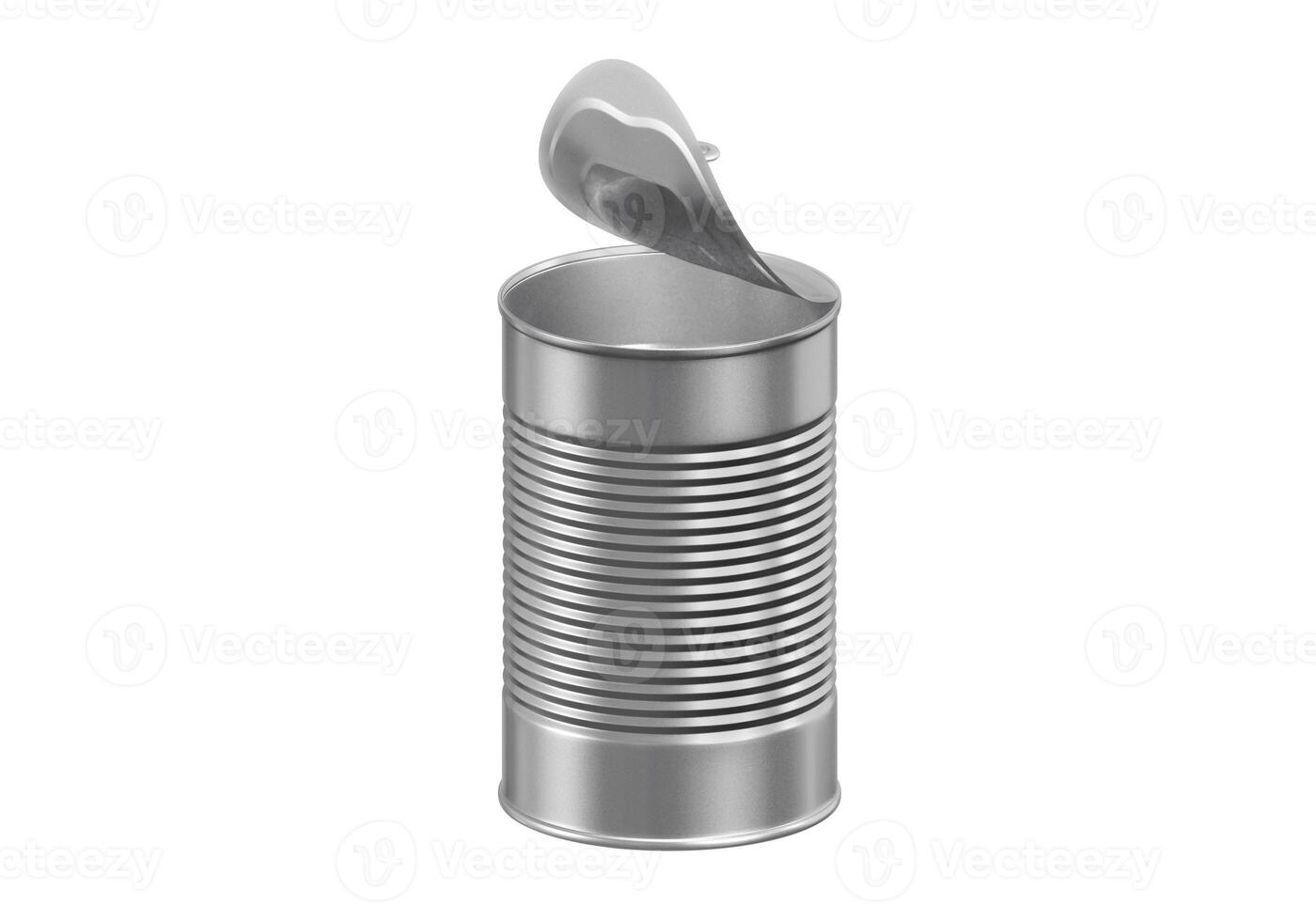 Open tin can isolated on white background photo