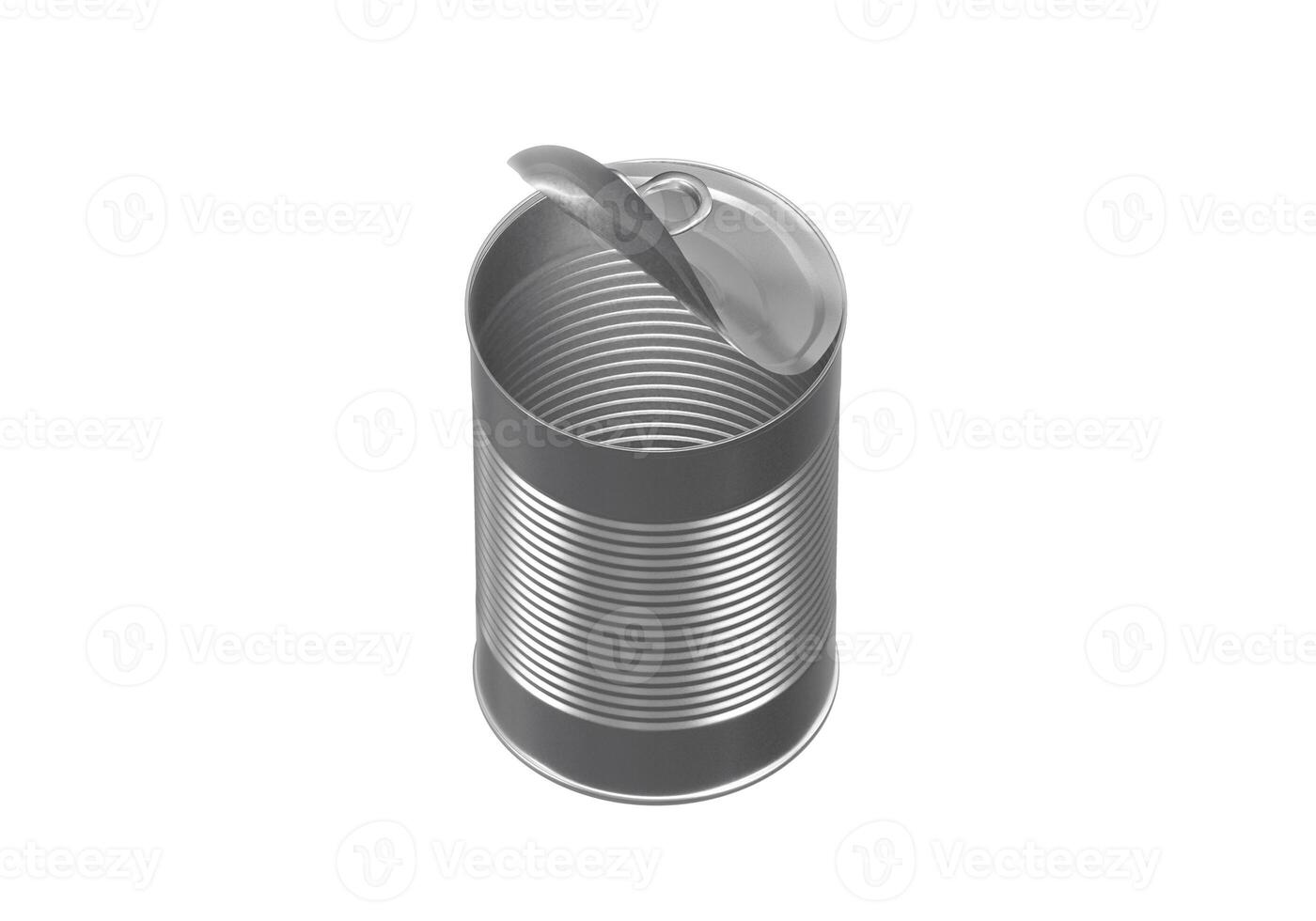 Open tin can isolated on white background photo