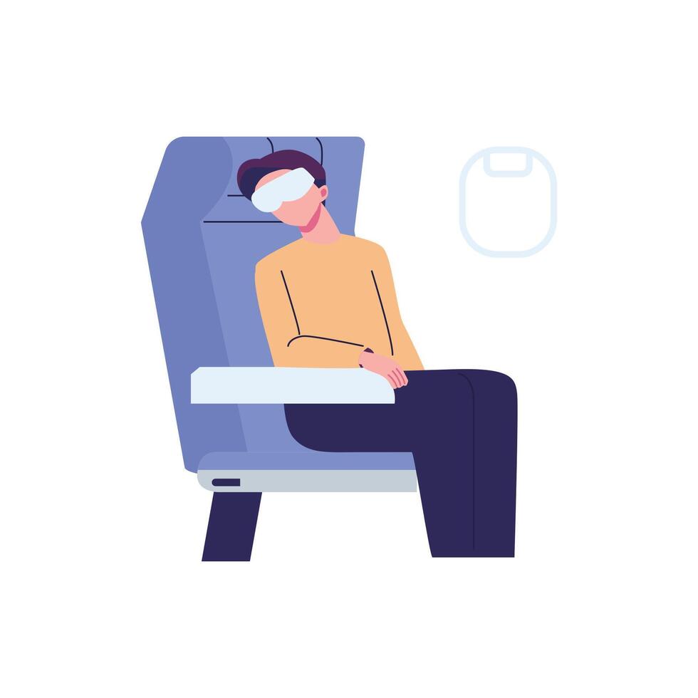 man sleeping on plane flat style illustration design vector