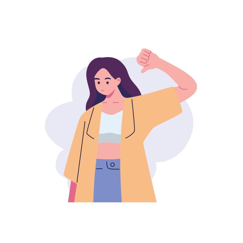 actitud de mujer rechazando alguna cosa plano estilo ilustración diseño vector