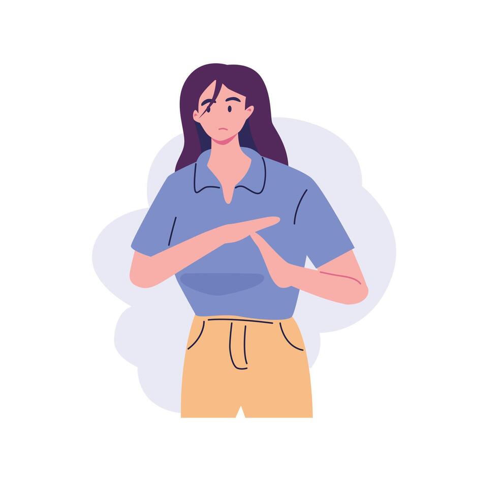 pose of woman rejecting something flat style illustration design vector