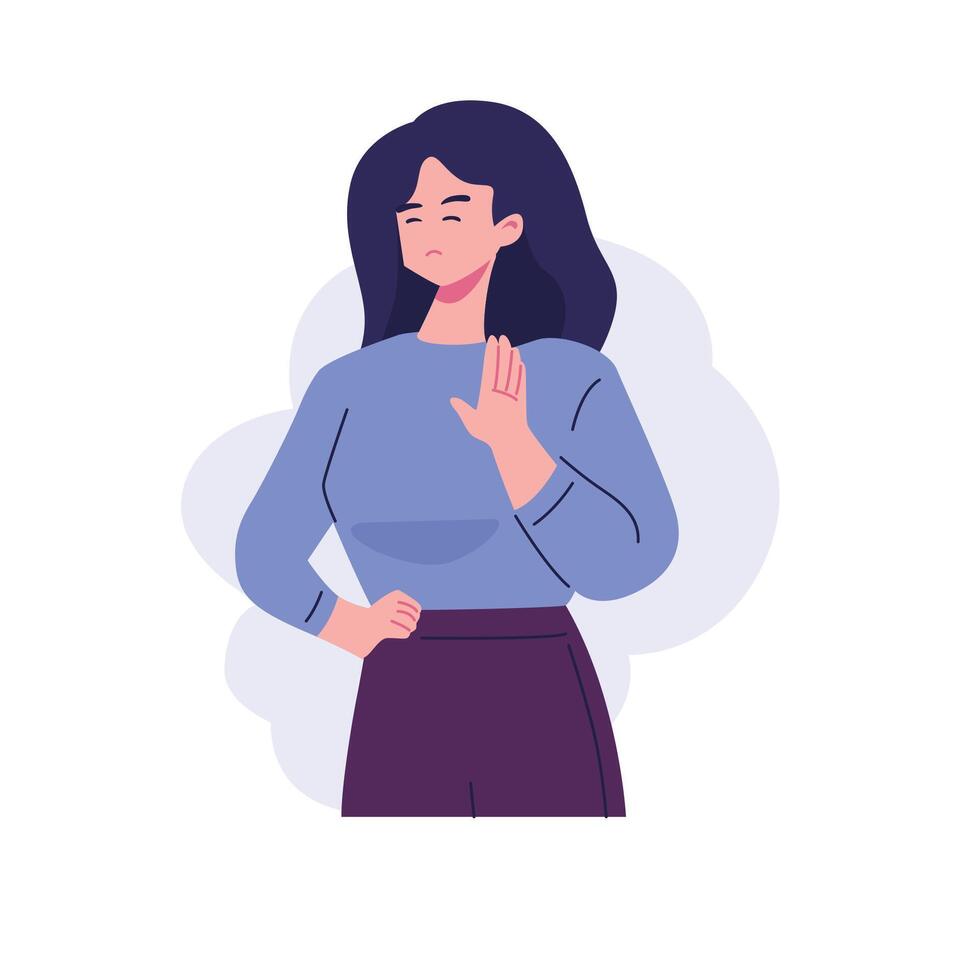 actitud de mujer rechazando alguna cosa plano estilo ilustración diseño vector